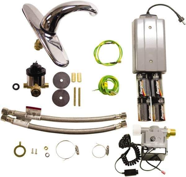 Rubbermaid - Chrome 8" Centerset Electronic Faucet Complete Kit - Powered by 4 D Battery & Optional AC Adapter, Milano Spout, 8" Mounting Centers, Surround Sensor - Exact Tool & Supply
