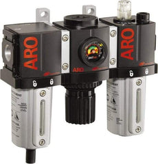 ARO/Ingersoll-Rand - 3/8" NPT Port Compact 3 Piece Filter-Regulator-Lubricator FRL Unit - Metal Bowl, 85 SCFM, 250 Max psi, 6.6" High x 6.614" Long, Manual Drain - Exact Tool & Supply