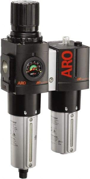 ARO/Ingersoll-Rand - 1" NPT Port Heavy Duty 2 Piece Filter/Regulator-Lubricator FRL Unit - Metal Bowl, 208 SCFM, 250 Max psi, 13.8" High x 7.323" Long, Automatic Drain - Exact Tool & Supply