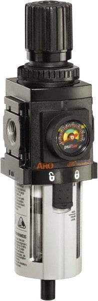 ARO/Ingersoll-Rand - 1/4" NPT Port Compact 1 Piece Coalescing Filter/Regulator FRL Unit - Polycarbonate Bowl, 72 SCFM, 150 Max psi, 8.15" High x 2.205" Long, Manual Drain - Exact Tool & Supply