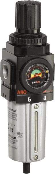 ARO/Ingersoll-Rand - 1/2" NPT Port Standard 1 Piece Coalescing Filter/Regulator FRL Unit - Metal Bowl, 172 SCFM, 250 Max psi, 104" High x 2.756" Long, Manual Drain - Exact Tool & Supply