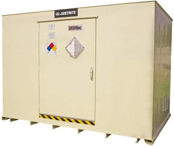 Justrite - 16 Drum, 329 Gal Sump Capacity, Locker - 10' Long x 10' Wide x 8.33' High, Vertical Storage, Steel - Exact Tool & Supply