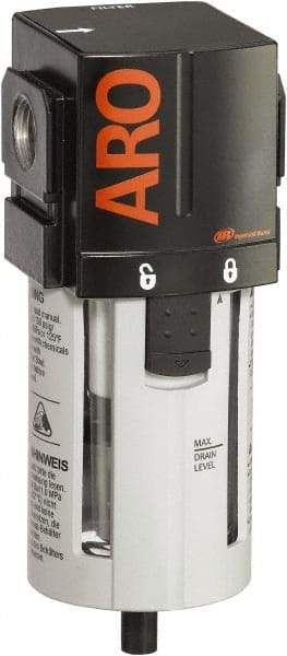 ARO/Ingersoll-Rand - 3/8" Port, 7.913" High x 2.874" Wide Standard Filter with Polycarbonate Bowl, Automatic Drain - 156 SCFM, 150 Max psi, 125°F Max Temp, Modular Connection, Bowl Guard, 2.3 oz Bowl Capacity - Exact Tool & Supply