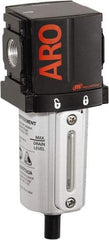 ARO/Ingersoll-Rand - 3/8" Port, 6.161" High x 2.244" Wide Compact Filter with Metal Bowl, Manual Drain - 107 SCFM, 250 Max psi, 175°F Max Temp, Sight Glass Included, Modular Connection, 1.3 oz Bowl Capacity - Exact Tool & Supply