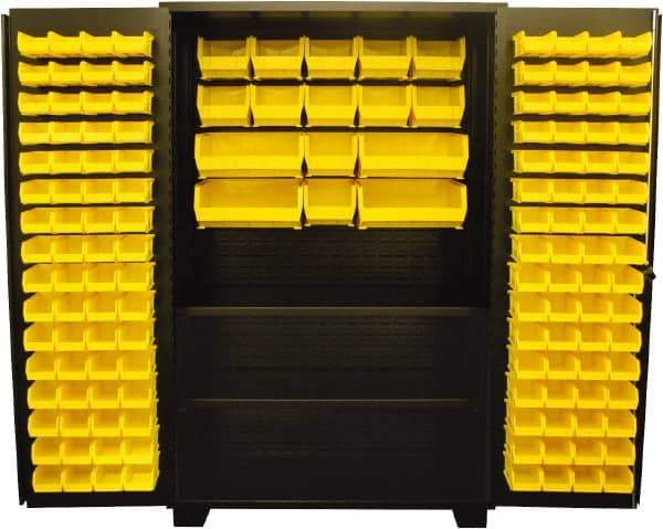 Jamco - 2 Shelf 144 Bin Storage Cabinet - Steel, 48" Wide x 24" Deep x 78" High, Black - Exact Tool & Supply