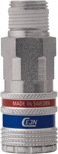 CEJN - 1/4 Male NPT European High Flow Pneumatic Hose Safety Coupler - Steel/Brass, 1/4" Body Diam, 1/4" Hose ID - Exact Tool & Supply