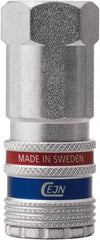 CEJN - 1/2 Female NPT Asian Pneumatic Hose Safety Coupler - Steel/Brass, 1/4" Body Diam, 1/2" Hose ID - Exact Tool & Supply