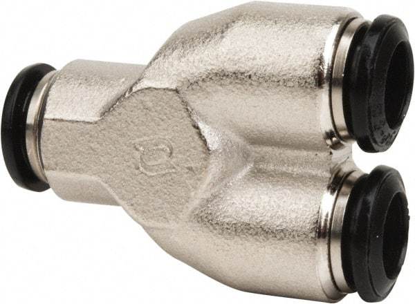 Value Collection - 10mm Outside Diam, Nickel Plated Brass Push-to-Connect Tube Union Y - 250 Max psi, Tube to Tube Connection, Buna O-Ring - Exact Tool & Supply