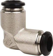 Value Collection - 14mm Outside Diam, Nickel Plated Brass Push-to-Connect Tube Union Elbow - 250 Max psi, Tube to Tube Connection, Buna O-Ring - Exact Tool & Supply