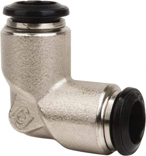 Value Collection - 6mm Outside Diam, Nickel Plated Brass Push-to-Connect Tube Union Elbow - 250 Max psi, Tube to Tube Connection, Buna O-Ring - Exact Tool & Supply