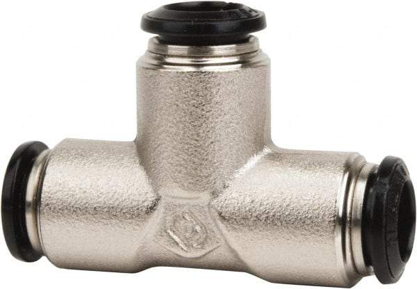 Value Collection - 5mm Outside Diam, Nickel Plated Brass Push-to-Connect Tube Union Tee - 250 Max psi, Tube to Tube Connection, Buna O-Ring - Exact Tool & Supply