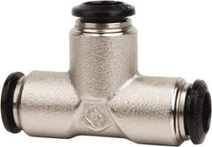 Value Collection - 4mm Outside Diam, Nickel Plated Brass Push-to-Connect Tube Union Tee - 250 Max psi, Tube to Tube Connection, Buna O-Ring - Exact Tool & Supply