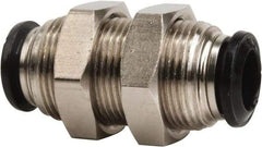 Value Collection - 12mm Outside Diam, Nickel Plated Brass Push-to-Connect Tube Bulkhead Union - 250 Max psi, Tube to Tube Connection, Buna O-Ring - Exact Tool & Supply