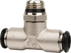 Value Collection - 10mm Outside Diam, 1/4 Universal, Nickel Plated Brass Push-to-Connect Tube Male Swivel Branch Tee - 250 Max psi, Tube to Universal Thread Connection, Buna O-Ring - Exact Tool & Supply