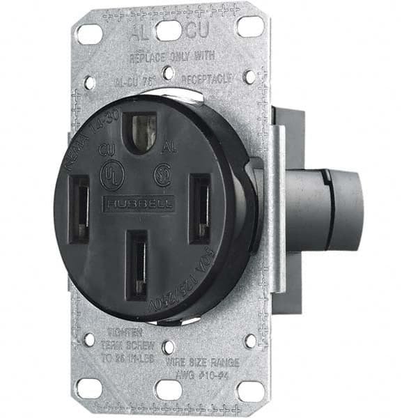 Hubbell Wiring Device-Kellems - 125/250 VAC 50A NEMA 14-50R Residential Grade Black Straight Blade Single Receptacle - Exact Tool & Supply