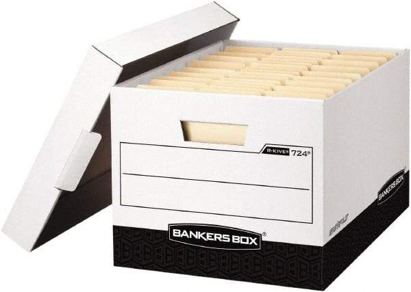 BANKERS BOX - 1 Compartment, 12-3/4" Wide x 10-3/8" High x 16-1/2" Deep, Storage Box - Corrugated Cardboard, White/Black - Exact Tool & Supply