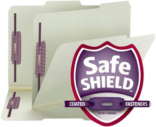 Samsill - 8-1/2 x 11", Letter Size, Gray-Green, File Folders with Top Tab Fastener - 11 Point Stock, 1/3 Tab Cut Location - Exact Tool & Supply