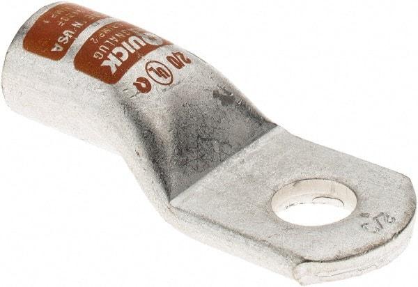 Made in USA - 2/0 AWG Noninsulated Crimp Connection D Shaped Ring Terminal - 3/8" Stud, Tin Plated Copper Contact - Exact Tool & Supply