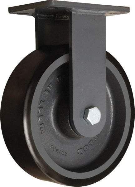 Hamilton - 10" Diam x 3" Wide x 12-1/2" OAH Top Plate Mount Rigid Caster - Polyurethane Mold onto Cast Iron Center, 3,900 Lb Capacity, Sealed Precision Ball Bearing, 5-1/4 x 7-1/4" Plate - Exact Tool & Supply