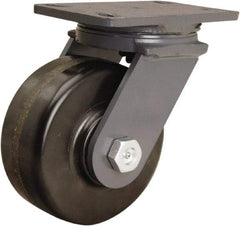 Hamilton - 6" Diam x 2-1/2" Wide x 7-3/4" OAH Top Plate Mount Swivel Caster - Phenolic, 1,800 Lb Capacity, Straight Roller Bearing, 4-1/2 x 6-1/2" Plate - Exact Tool & Supply