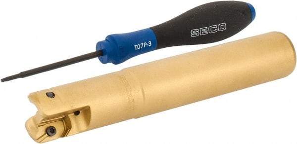 Seco - 1" Cutting Diam, 1" Shank Diam, Straight Shank Indexable Copy End Mill - 2 Inserts, XPKX12 Insert, R217.97 Toolholder, Steel, Through Coolant - Exact Tool & Supply