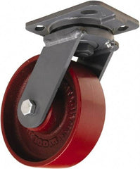 Hamilton - 6" Diam x 2" Wide x 7-1/2" OAH Top Plate Mount Swivel Caster - Cast Iron, 1,400 Lb Capacity, Sealed Precision Ball Bearing, 4 x 5" Plate - Exact Tool & Supply
