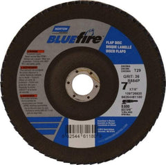 Norton - 36 Grit, 7" Disc Diam, 7/8" Center Hole, Type 29 Zirconia Alumina Flap Disc - 8,600 Max RPM, Cloth Backing, Arbor Attaching System, Coated - Exact Tool & Supply