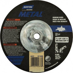 Norton - 24 Grit, 7" Wheel Diam, 1/8" Wheel Thickness, Type 27 Depressed Center Wheel - Extra Coarse Grade, Aluminum Oxide, 8,600 Max RPM, Compatible with Angle Grinder - Exact Tool & Supply
