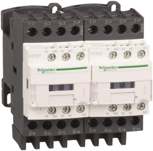 Schneider Electric - 4 Pole, 120 Coil VAC at 50/60 Hz, 40 Amp at 440 VAC, Reversible IEC Contactor - Bureau Veritas, CCC, CSA, CSA C22.2 No. 14, DNV, EN/IEC 60947-4-1, EN/IEC 60947-5-1, GL, GOST, LROS, RINA, RoHS Compliant, UL 508, UL Listed - Exact Tool & Supply