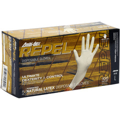 ‎62-322/L Disposable Gloves - Ambi-Dex Repel Disposable Latex - 5 Mil Natural - Powdered - Text Grip - Exact Tool & Supply