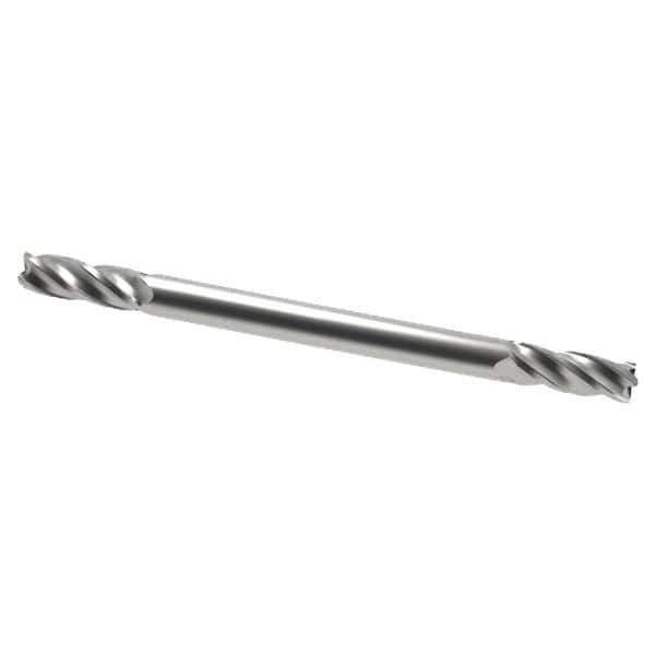 Accupro - 3mm, 6mm LOC, 3mm Shank Diam, 38mm OAL, 4 Flute, Solid Carbide Square End Mill - Double End, Uncoated, Spiral Flute, 40° Helix, Centercutting, Right Hand Cut, Right Hand Flute - Exact Tool & Supply