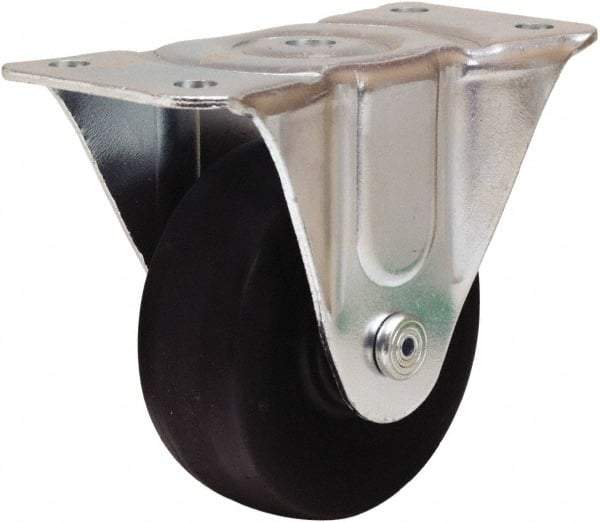 Hamilton - 4" Diam x 1-1/2" Wide x 5" OAH Top Plate Mount Rigid Caster - Hard Rubber, 300 Lb Capacity, Self-Lubricating Bearing, 3 x 6-3/16" Plate - Exact Tool & Supply