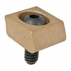 Mitee-Bite - 1/4-20 Screw Thread, 3/4" Wide x 0.15" High, Smooth Brass Standard Style Screw Mount Toe Clamp - 950 Lb Holding Force, 50" Lb Torque, 4.17 Lb Ft Torque, 0.44" Long Extension, 0.024" Throw, 6 Clamps in Package - Exact Tool & Supply