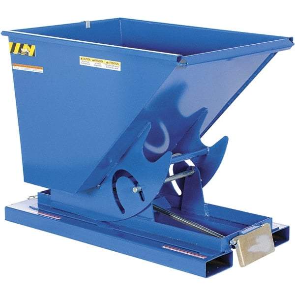 Vestil - 6,000 Lb Load Capacity, 0.5 Cu Yd, Steel Self-Dumping Hopper - 33-1/2" Wide x 52" Long x 38-1/2" High, Powder Coat Blue - Exact Tool & Supply