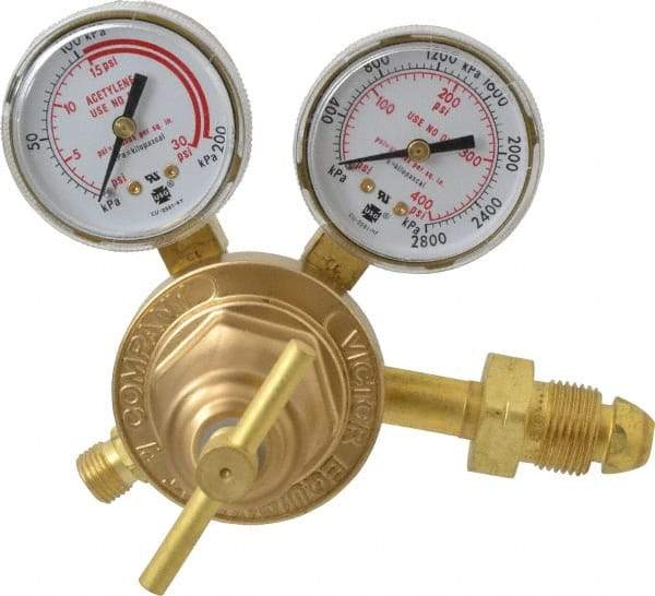 Victor - 510 CGA Inlet Connection, Male Fitting, 15 Max psi, Acetylene Welding Regulator - 9/16-18 Thread - Exact Tool & Supply