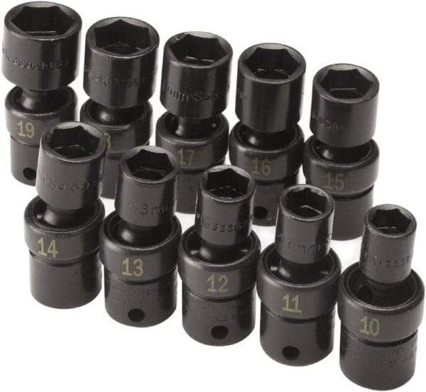SK - 10 Piece 3/8" Drive Standard Impact Socket Set - 6 Points, 10 to 19mm, Metric Measurement Standard - Exact Tool & Supply