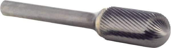 M.A. Ford - 1/2" Cut Diam, 1/4" Shank Diam, Cylinder with Radius Head Single Fine Cut Burr - Carbide, Radius End, 1" LOC, 3" OAL - Exact Tool & Supply