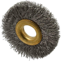 Value Collection - 2" OD, 1/2" Arbor Hole, Crimped Stainless Steel Wheel Brush - 5/16" Face Width, 1/2" Trim Length, 0.007" Filament Diam, 15,000 RPM - Exact Tool & Supply