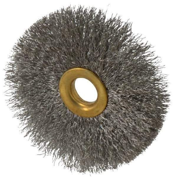 Value Collection - 3" OD, 1/2" Arbor Hole, Crimped Stainless Steel Wheel Brush - 3/8" Face Width, 1" Trim Length, 0.007" Filament Diam, 15,000 RPM - Exact Tool & Supply