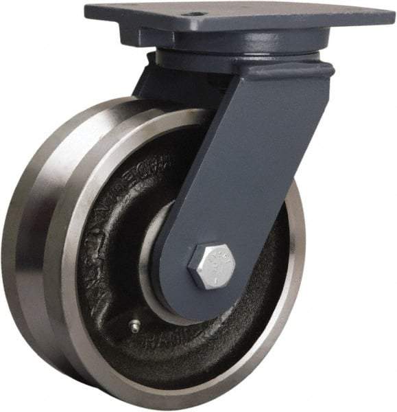 Hamilton - 8" Diam x 3" Wide, Forged Steel Swivel Caster - 4,000 Lb Capacity, Top Plate Mount, 5-1/4" x 7-1/4" Plate, Tapered Roller Bearing - Exact Tool & Supply