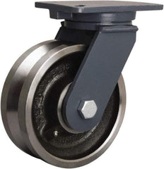Hamilton - 8" Diam x 3" Wide, Forged Steel Swivel Caster - 4,000 Lb Capacity, Top Plate Mount, 5-1/4" x 7-1/4" Plate, Tapered Roller Bearing - Exact Tool & Supply