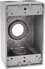 Thomas & Betts - 1 Gang, (4) 3/4" Knockouts, Aluminum Rectangle Outlet Box - 4-1/2" Overall Height x 2-1/2" Overall Width x 2" Overall Depth, Weather Resistant - Exact Tool & Supply