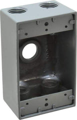 Thomas & Betts - 1 Gang, (5) 1/2" Knockouts, Aluminum Rectangle Outlet Box - 4-1/2" Overall Height x 2-1/2" Overall Width x 2" Overall Depth, Weather Resistant - Exact Tool & Supply
