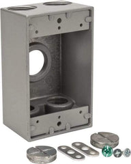 Thomas & Betts - 1 Gang, (5) 3/4" Knockouts, Aluminum Rectangle Outlet Box - 4-1/2" Overall Height x 2-1/2" Overall Width x 2" Overall Depth, Weather Resistant - Exact Tool & Supply
