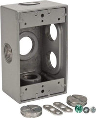 Thomas & Betts - 1 Gang, (6) 3/4" Knockouts, Aluminum Rectangle Outlet Box - 4-1/2" Overall Height x 2-1/2" Overall Width x 2" Overall Depth, Weather Resistant - Exact Tool & Supply