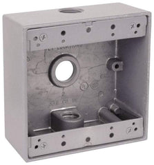Thomas & Betts - 2 Gang, (3) 3/4" Knockouts, Aluminum Square Outlet Box - 4-9/16" Overall Height x 4-5/8" Overall Width x 2-1/16" Overall Depth, Weather Resistant - Exact Tool & Supply