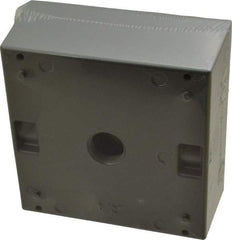 Thomas & Betts - 2 Gang, (3) 1/2" Knockouts, Aluminum Square Outlet Box - 4-9/16" Overall Height x 4-5/8" Overall Width x 2-1/16" Overall Depth, Weather Resistant - Exact Tool & Supply