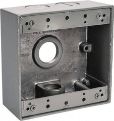 Thomas & Betts - 2 Gang, (4) 3/4" Knockouts, Aluminum Square Outlet Box - 4-9/16" Overall Height x 4-5/8" Overall Width x 2-1/16" Overall Depth, Weather Resistant - Exact Tool & Supply