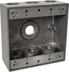 Thomas & Betts - 2 Gang, (7) 1/2" Knockouts, Aluminum Square Outlet Box - 4-9/16" Overall Height x 4-5/8" Overall Width x 2-1/16" Overall Depth, Weather Resistant - Exact Tool & Supply