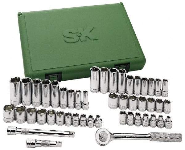 SK - 47 Piece 3/8" Drive Deep Well Socket Set - 6, 12 Points, 1/4" to 7/8" (6mm to 19mm) Range, Inch/Metric Measurement Standard - Exact Tool & Supply